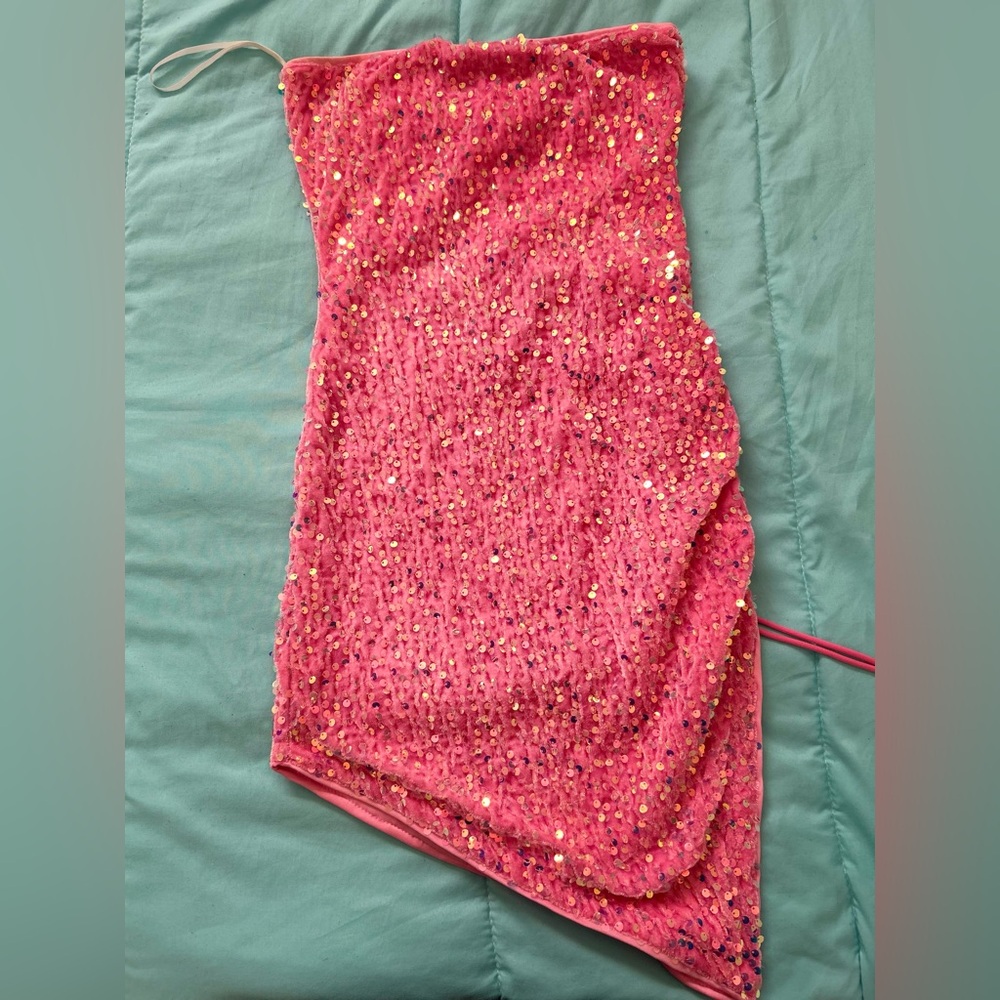 Strapless Pink Sequin Dress